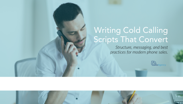 Sales professional on a phone call illustrating how to write cold calling scripts that convert