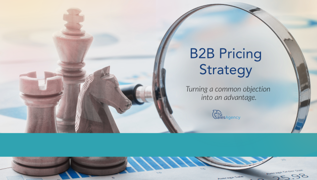 B2B pricing strategy visual showing chess pieces and magnifying glass representing pricing objections and strategic decision making.