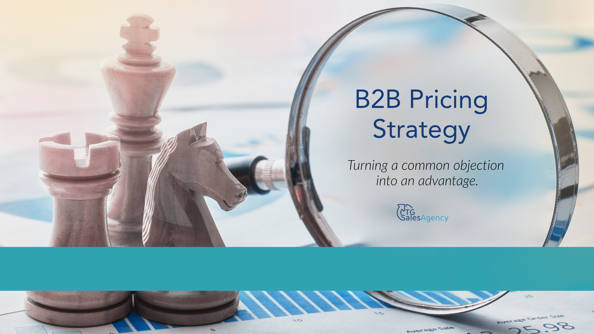B2B pricing strategy visual showing chess pieces and magnifying glass representing pricing objections and strategic decision making.