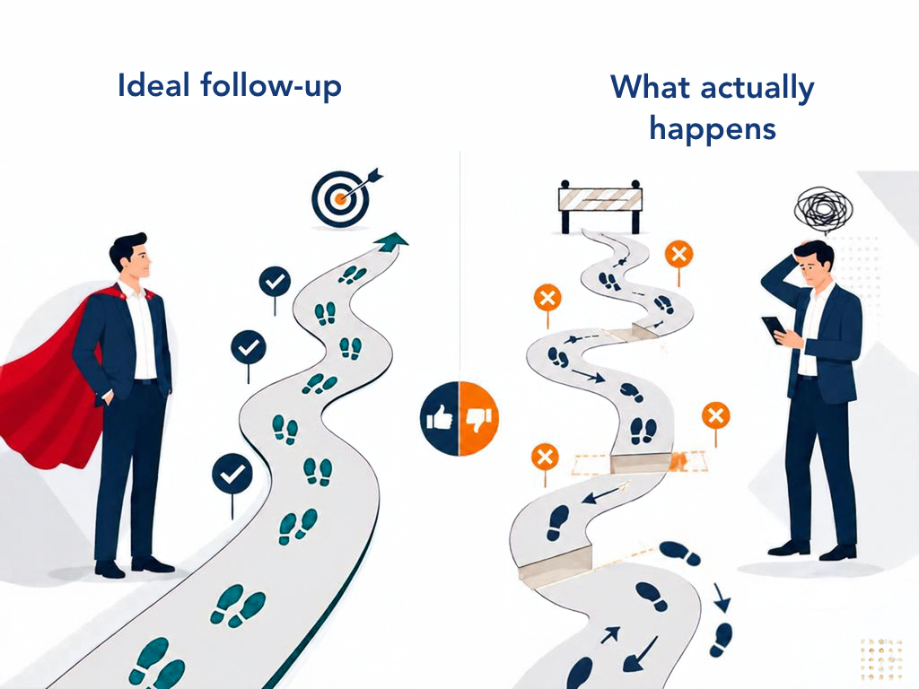 Comparison of ideal sales follow-up versus inconsistent follow-up